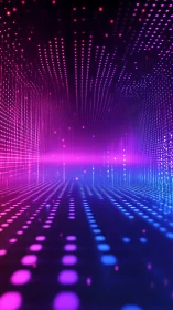 Neon magenta and cyan volumetric LED tunnel perspective field