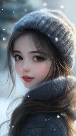 Digital winter portrait shows girl in snowy outdoor scene