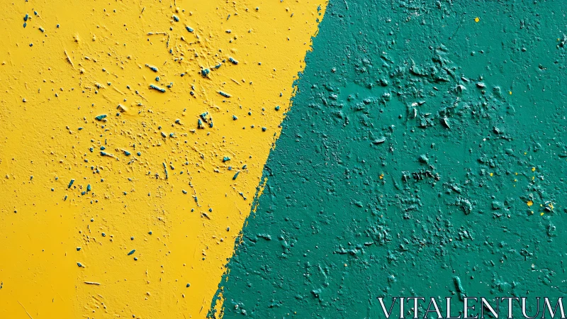 Sunlit yellow collides with teal in textured paint duel.