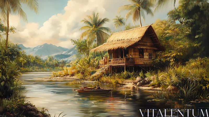 Riverside Stilt House with Mountain Vista.