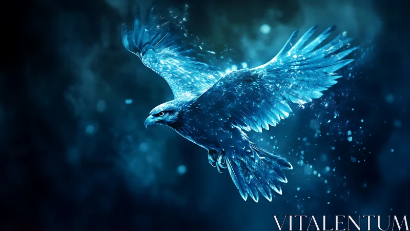 Majestic blue eagle in flight, glowing digital fantasy style.