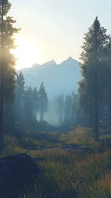 Mountain Cathedral Emerges From Misty Pine Cathedral