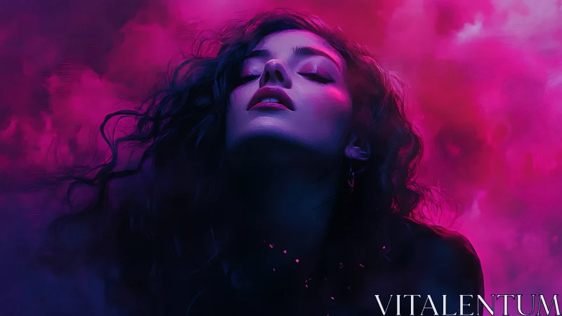 Dream-lit portrait wrapped in electric rose and violet haze.