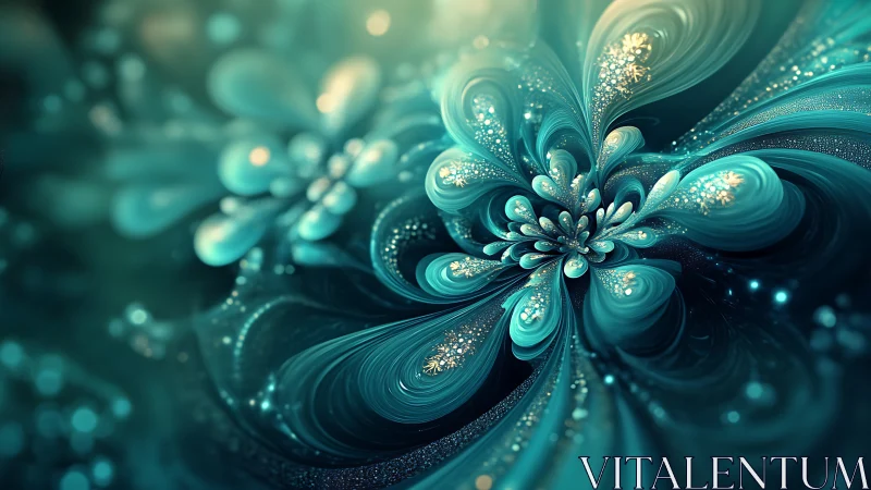 Turquoise fractal floral pattern with luminous highlights.