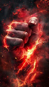 Volcanic fist eruption with incandescent plasma fractures.