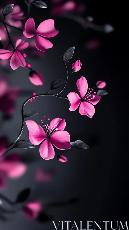 Pink Blossoms Against Darkness.