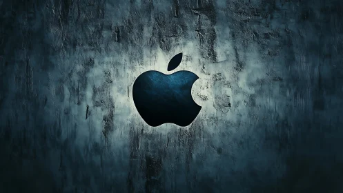 Weathered Concrete Surface with Apple Logo Cutout and Teal Lighting