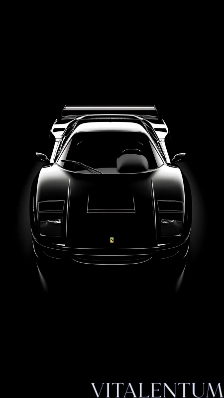 Supercar silhouette emerges in dramatic high-contrast light.