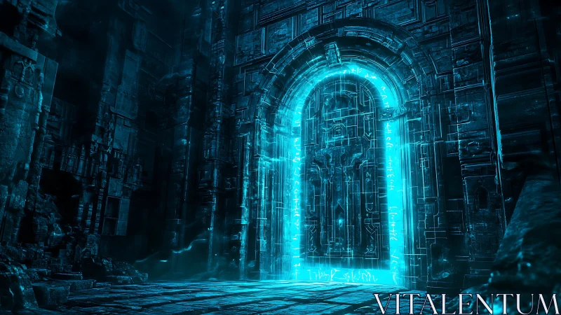 Luminous arcane gateway hums in a forgotten digital crypt.