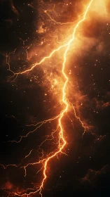 Golden Lightning Strike Through Fiery Cosmic Cloud.