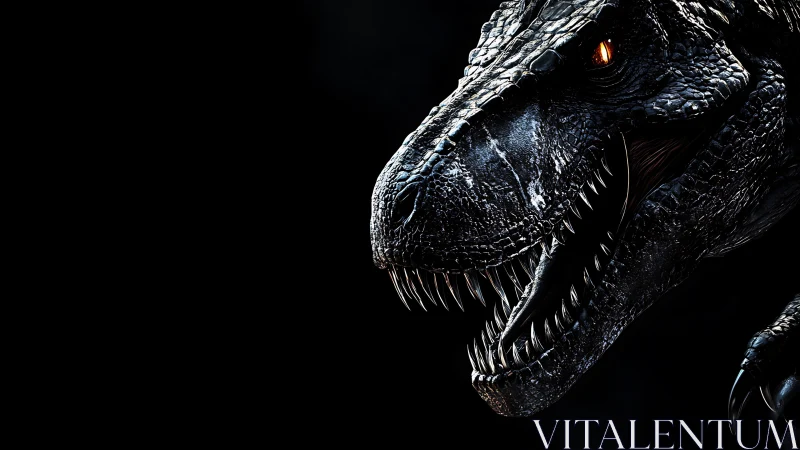 High-contrast 3D dinosaur head render with specular-scaled skin detail