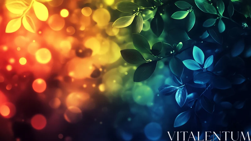 Prismatic foliage glows through soft bokeh spectrum light.