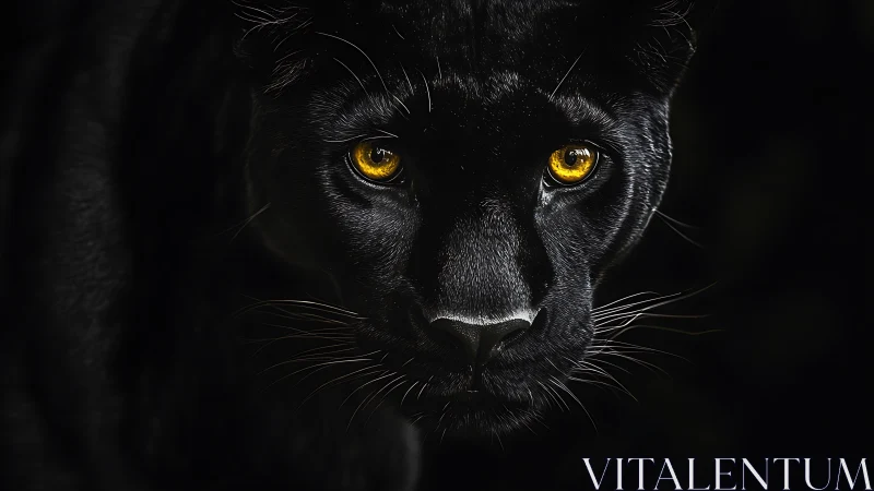 Black Panther with Golden Eyes. Intense Wildlife Portrait.