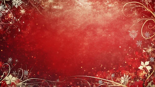 Red Christmas background with golden floral snowflake frame.