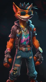 Stylized fox streetwear rebel in neon cyberpunk lighting.
