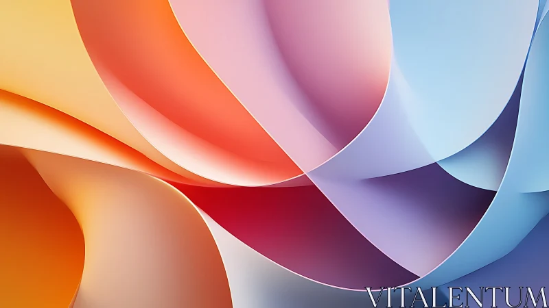 Curved gradient ribbons in layered multicolor abstract composition