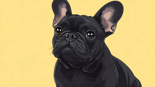 Black French bulldog portrait on plain pastel background.