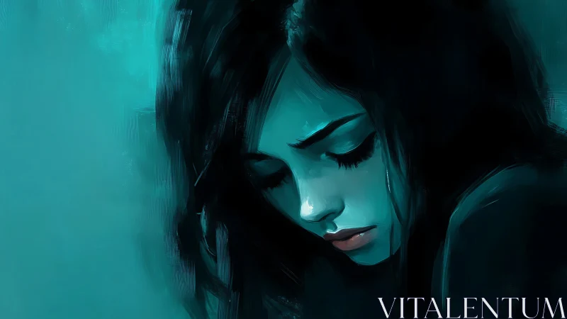 Teal quiet storms around a bowed, breakable girl&rsquo;s silhouette.