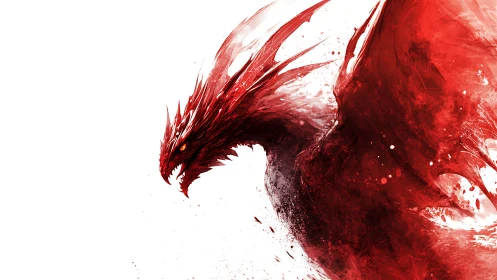 Scarlet dragon erupts in splintered abstract motion.