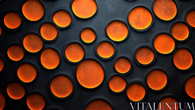 Glowing Orange Circles on Black Abstract Background, Modern Art.