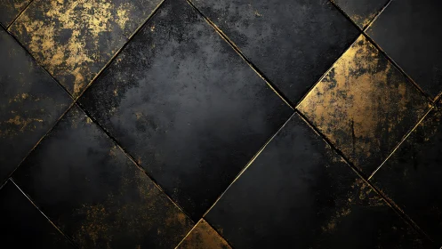 Gilded obsidian tiles collide in a moody geometric twilight.