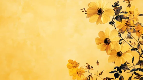 Yellow Daisy Composition Against Gradient Backdrop.