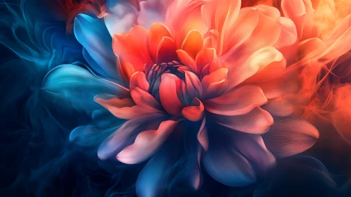 Digital Dahlia in Blue and Red Light.