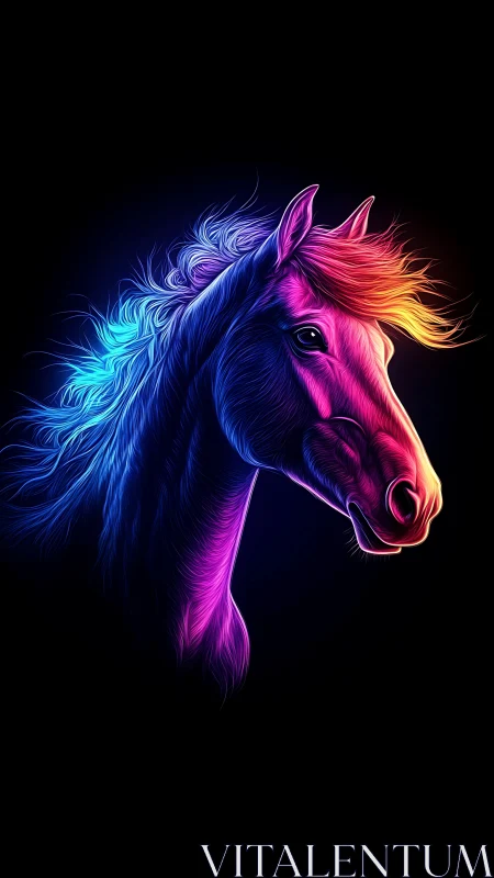 Digital horse profile rendered in neon gradient linework