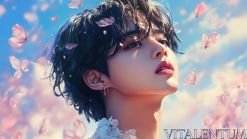 Androgynous portrait rendered in luminous floral anime realism