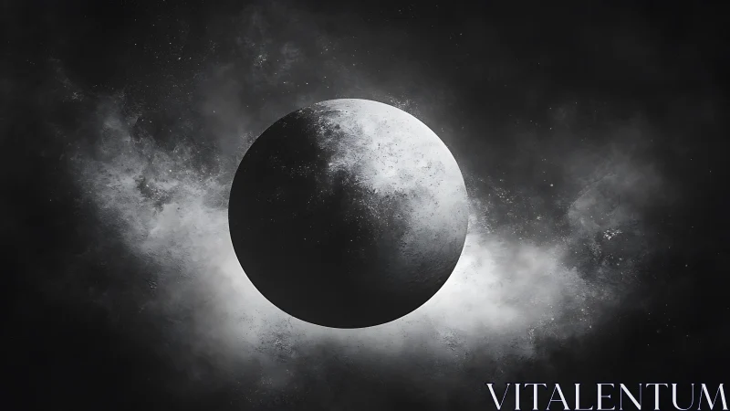 Lunar eclipse sphere with volumetric backlighting halo field.