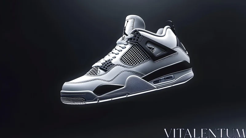 Modern athletic sneaker in monochrome style on dark background.