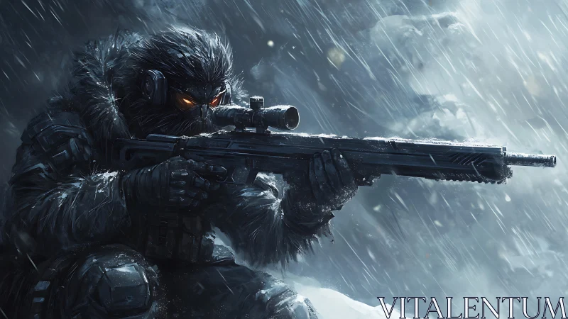 Cybernetic sniper tracks a target through blizzard turbulence