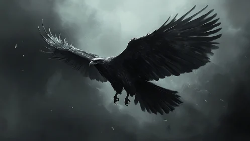 Midnight stormcrow carving silence through hunted skies.