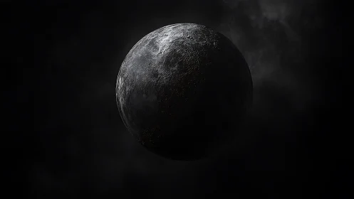 Silent obsidian moon drifting through a starless gulf.