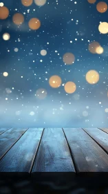 Wooden planked surface extends under defocused light field