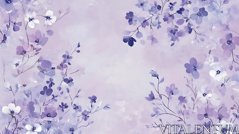 Lavender blossoms drift softly across a dreamy pastel canvas