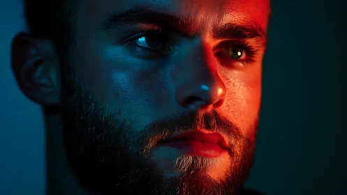 Dual-tone cinematic portrait isolates intense male profile