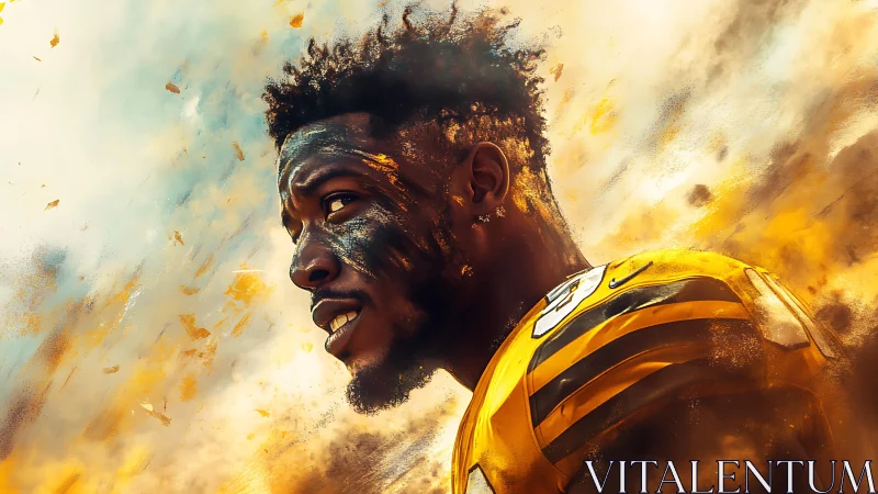 Dynamic football portrait captures fierce game-time focus.