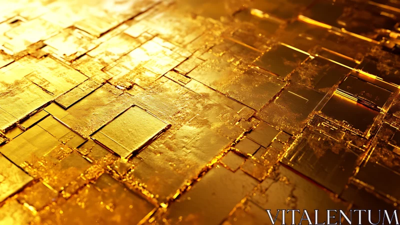 Gold metallic squares form layered geometric surface