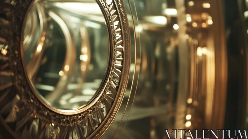 Ornate golden mirror frames in soft focus, elegant classic style.