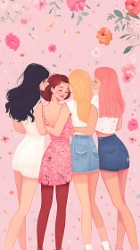 Softly glowing friendship circle in a garden of petals.