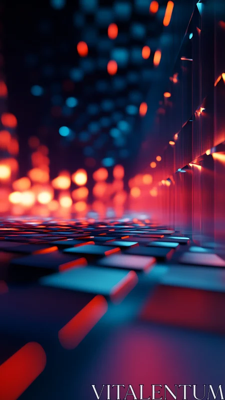 Parametric neon data tunnel with defocused bokeh light trails