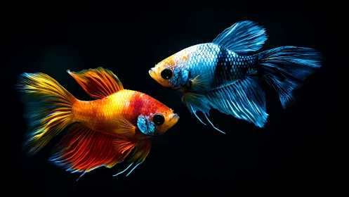 Twin betta comets trade neon whispers in midnight water