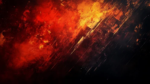 Fiery Abstract Digital Painting with Bold Diagonal Strokes.