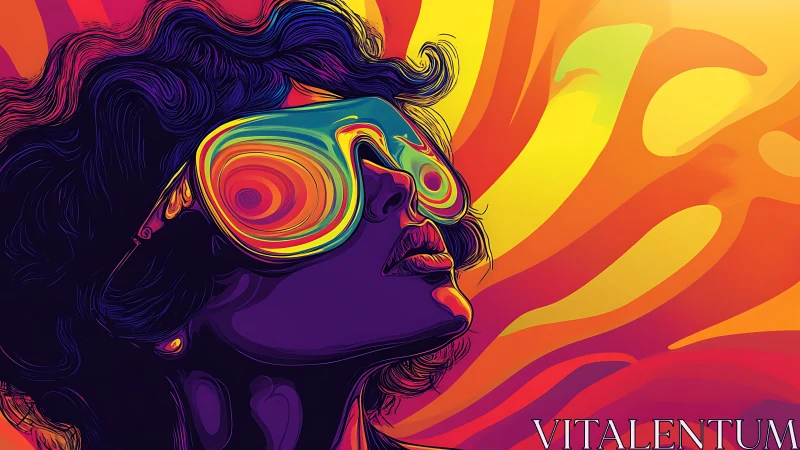 Stylized portrait with reflective goggles in neon gradients.