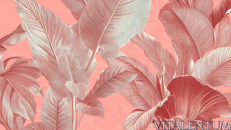 Soft coral jungle of etched tropical leaves in gentle bloom.