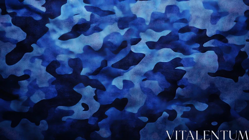 Blue digital camouflage texture with layered abstract forms.