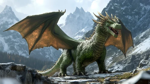 Mountain-wind dragon pause above bright snowy highlands.