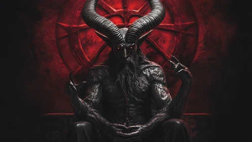 Horned demon ruler sits before a blazing infernal sigil