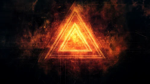 Concentric Triangular Neon Geometry Radiating Within Textured Digital Space